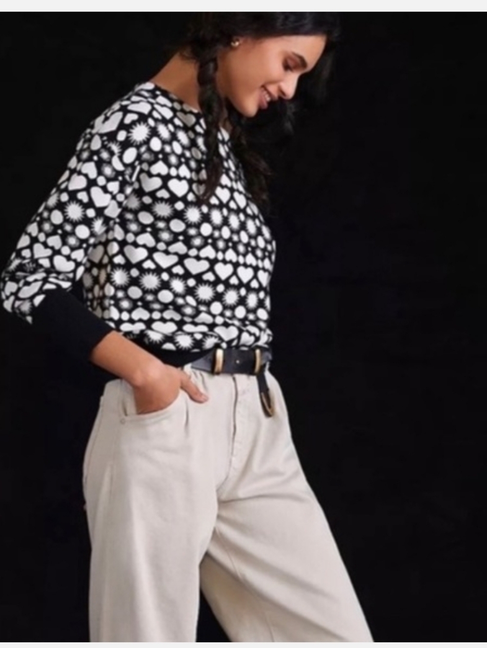 Maeve Anthropologie Black And White Heart Sun Sweater -XL/1x - Picture 3 of 4